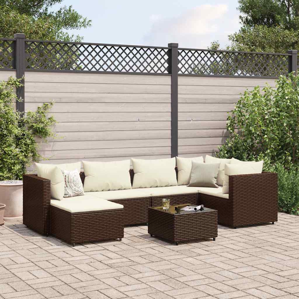 vidaXL 7 Piece Garden Lounge Set with Cushions Brown Poly Rattan
