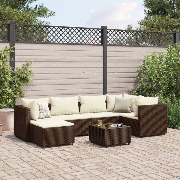 vidaXL 7 Piece Garden Lounge Set with Cushions Brown Poly Rattan