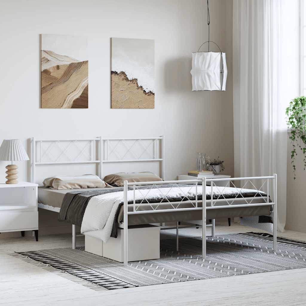 vidaXL Metal Bed Frame without Mattress with Footboard White 150x200cm