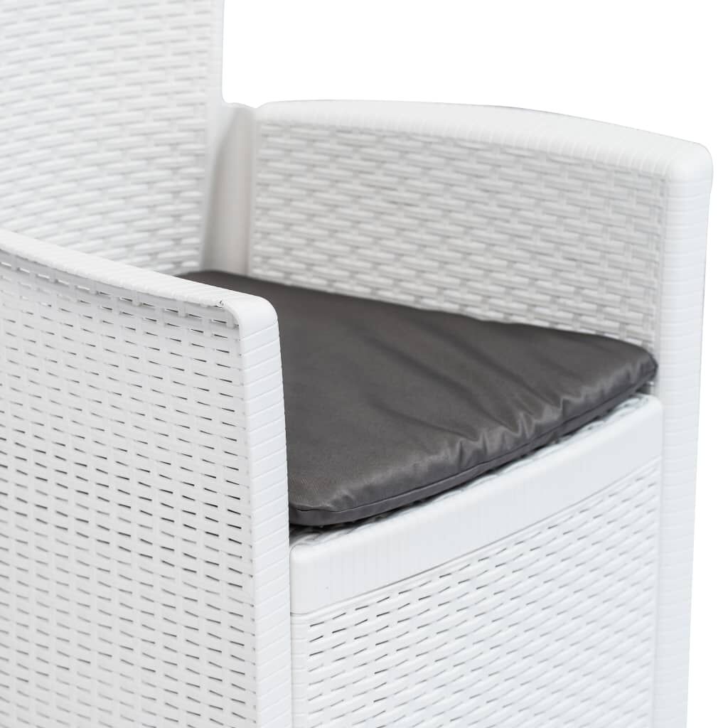 vidaXL Garden Chairs 2 pcs with Cushion White Plastic Rattan Look