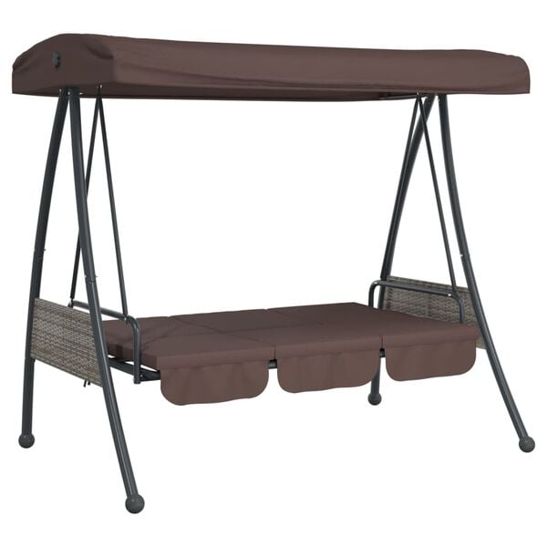 vidaXL Garden Swing Bench with Adjustable Canopy Coffee Brown Steel
