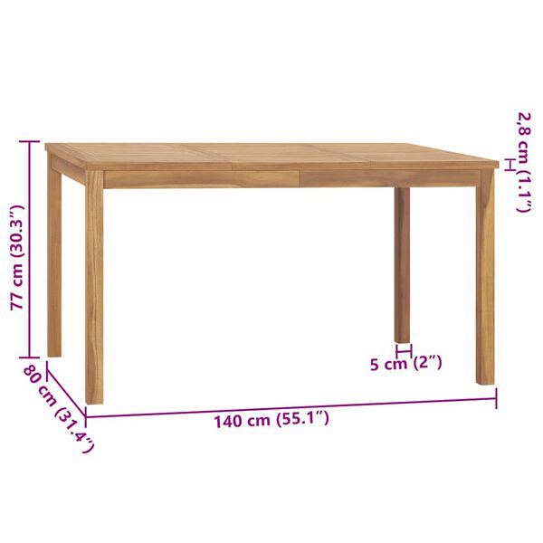 vidaXL Garden Dining Table 140x80x77 cm Solid Teak Wood