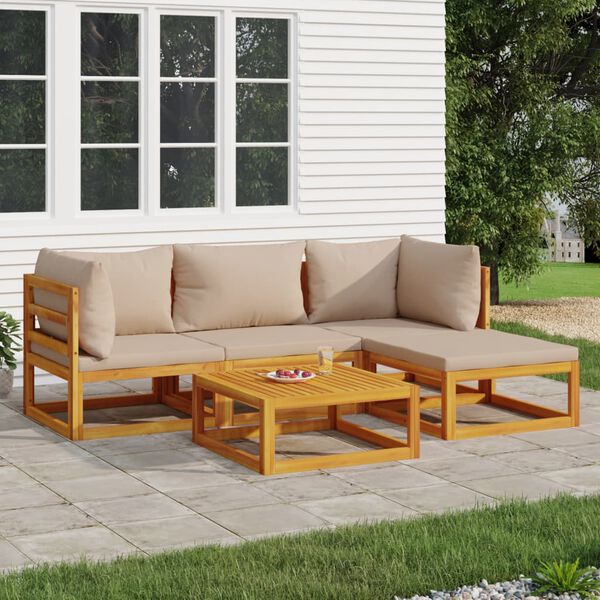 vidaXL 5 Piece Garden Lounge Set with Taupe Cushions Solid Wood