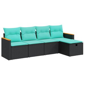 vidaXL 5 Piece Garden Sofa Set with Cushions Black Poly Rattan