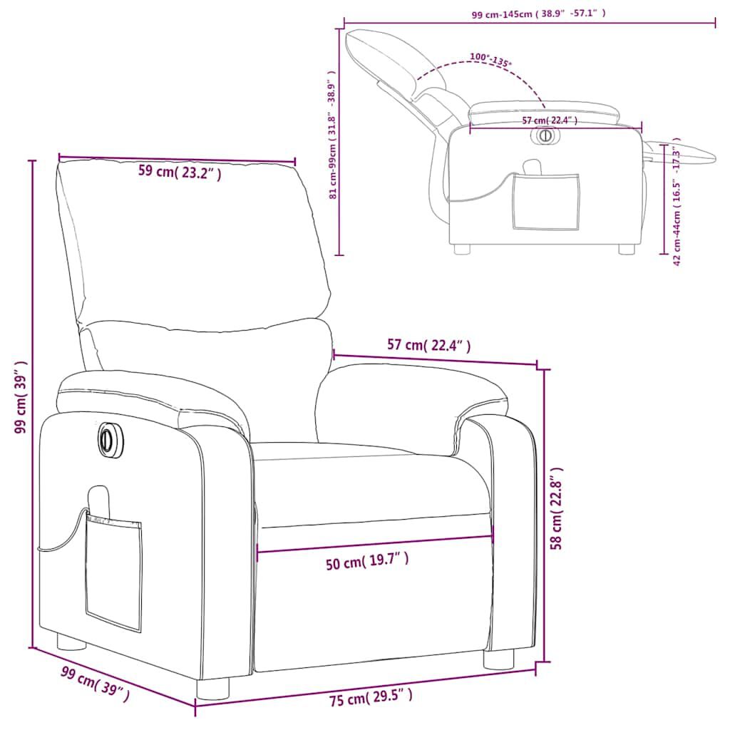 vidaXL Electric Massage Recliner Chair Cream Fabric
