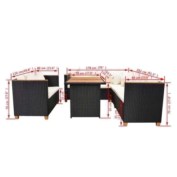 vidaXL 5 Piece Garden Lounge Set with Cushions Poly Rattan Black