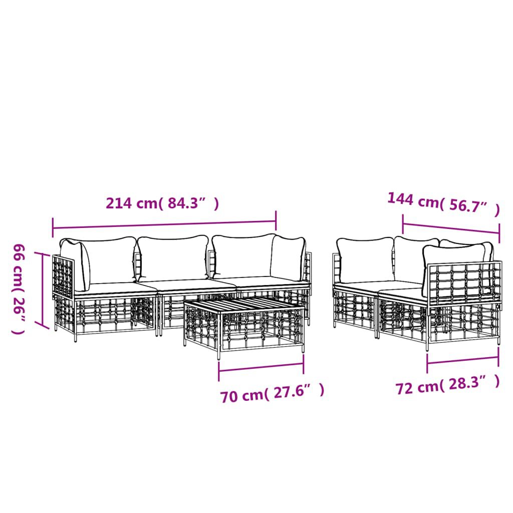 vidaXL 6 Piece Garden Lounge Set with Cushions Anthracite Poly Rattan