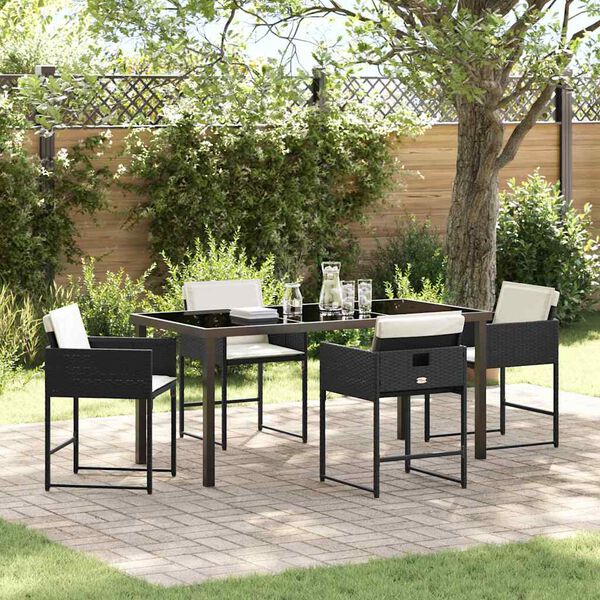 vidaXL Garden Dining Set with Cushion 5 pcs Black Poly Rattan