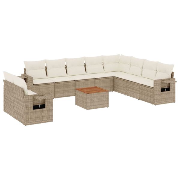 vidaXL 11 Piece Garden Sofa Set with Cushions Beige Poly Rattan