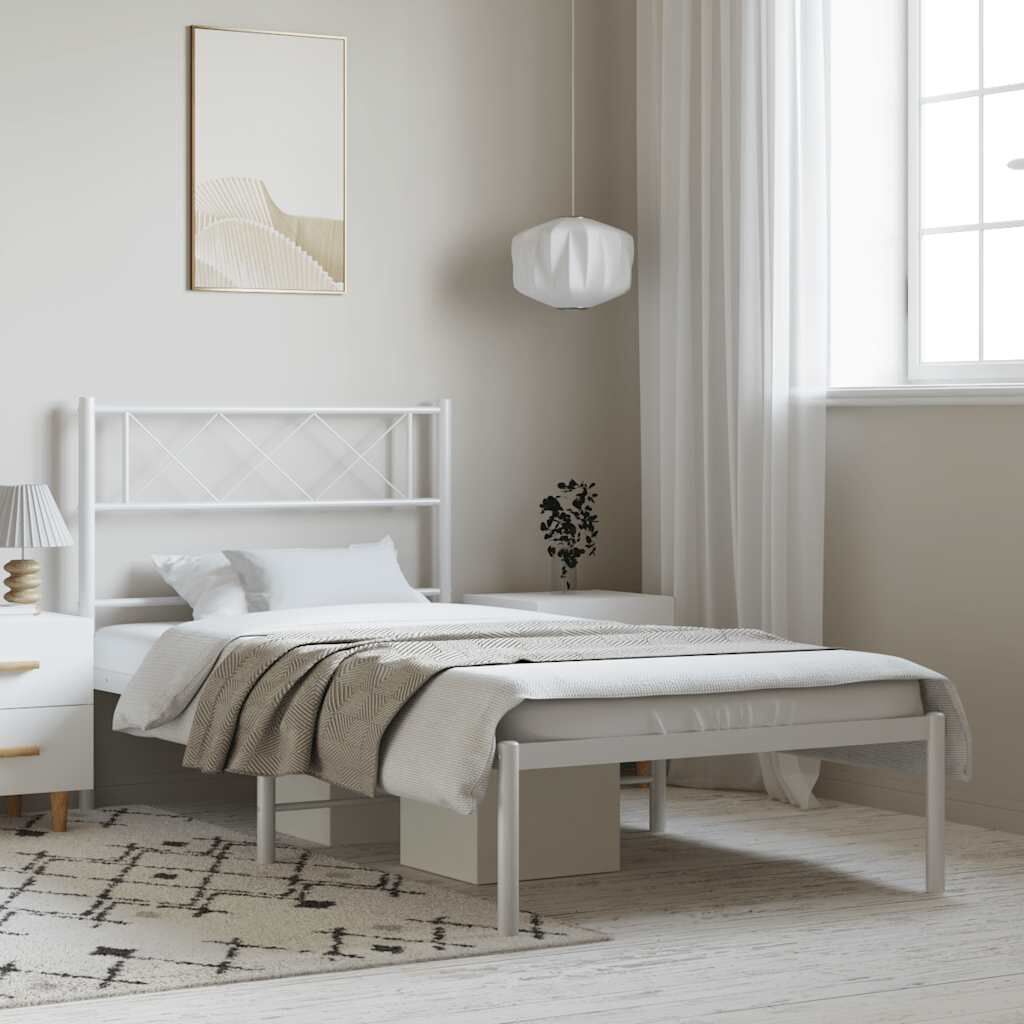 vidaXL Metal Bed Frame without Mattress with Headboard White 100x200cm