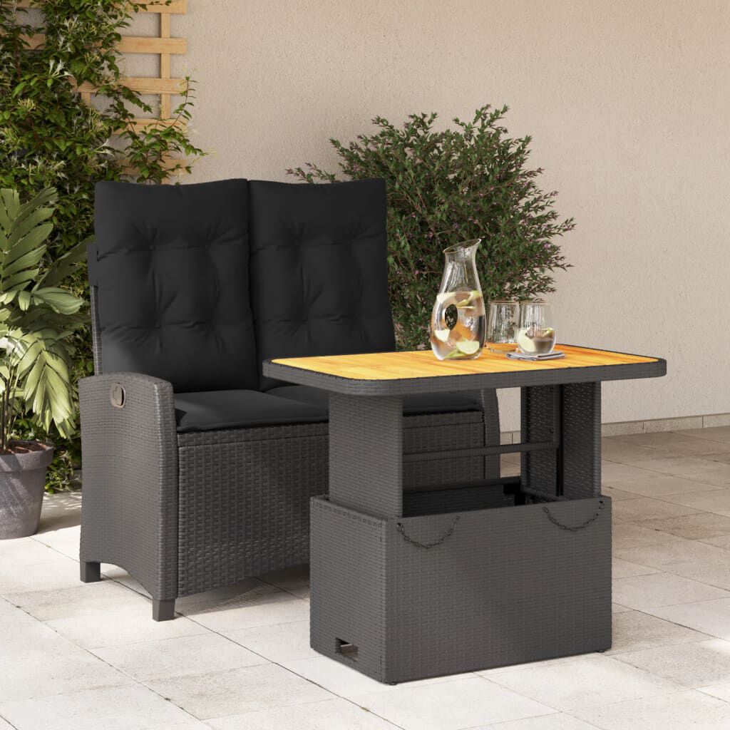 vidaXL 2 Piece Garden Dining Set with Cushions Black Poly Rattan