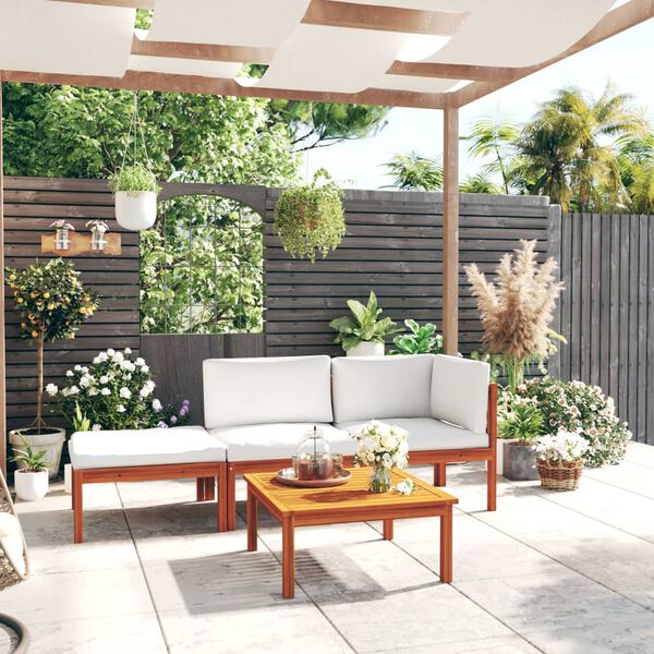 vidaXL 4 Piece Garden Lounge Set with Cushions Cream Solid Acacia Wood