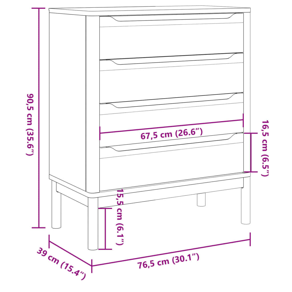 vidaXL Chest of Drawers FLORO Grey cm Solid Wood Pine