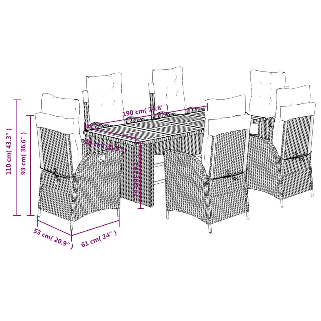 vidaXL 9 Piece Garden Dining Set with Cushions Black Poly Rattan