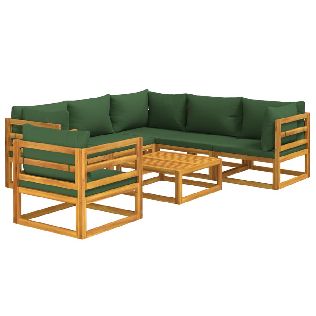 vidaXL 7 Piece Garden Lounge Set with Green Cushions Solid Wood