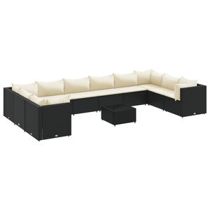 vidaXL 11 Piece Garden Lounge Set with Cushions Black Poly Rattan