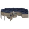 vidaXL Garden Sofa with Table and Cushions Round Grey Poly Rattan
