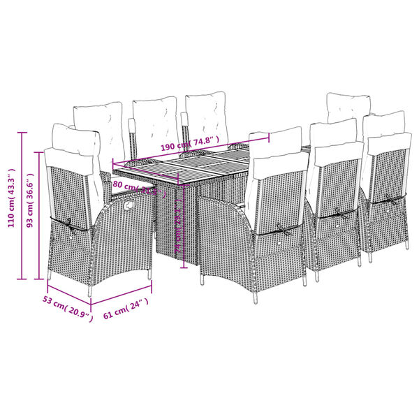 vidaXL 9 Piece Garden Dining Set with Cushions Beige Poly Rattan