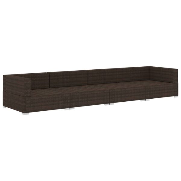 vidaXL 4 Piece Garden Sofa Set with Cushions Poly Rattan Brown