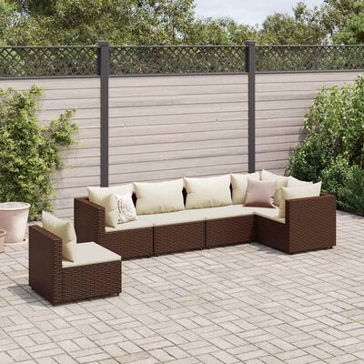 vidaXL 6 Piece Garden Lounge Set with Cushions Brown Poly Rattan
