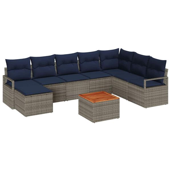 vidaXL Garden Sofa Set with Cushion 9 pcs Grey Poly rattan