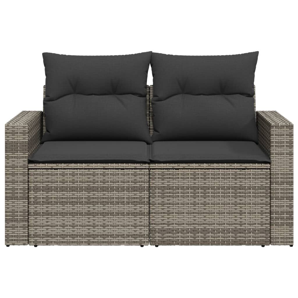 vidaXL Garden Sofa with Cushions 2-Seater Grey Poly Rattan