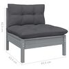 vidaXL Garden Middle Sofa with Anthracite Cushions Grey Solid Pinewood