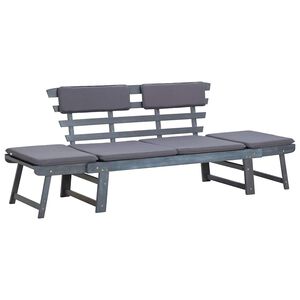 vidaXL Garden Bench with Cushions 2-in-1 190 cm Grey Solid Acacia Wood