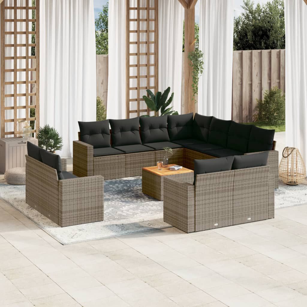 vidaXL 12 Piece Garden Sofa Set with Cushions Grey Poly Rattan