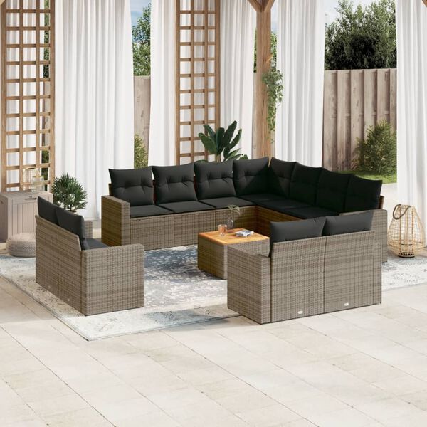 vidaXL 12 Piece Garden Sofa Set with Cushions Grey Poly Rattan