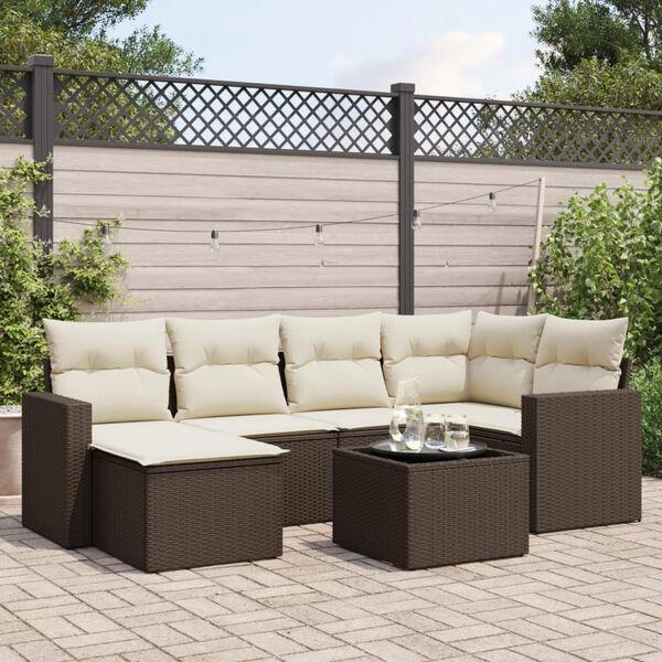 vidaXL 7 Piece Garden Sofa Set with Cushions Brown Poly Rattan