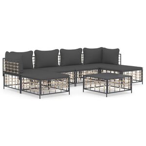 vidaXL 7 Piece Garden Lounge Set with Cushions Anthracite Poly Rattan