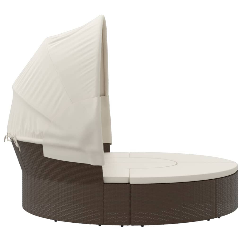 vidaXL Outdoor Lounge Bed with Canopy and Cushions Brown Poly Rattan