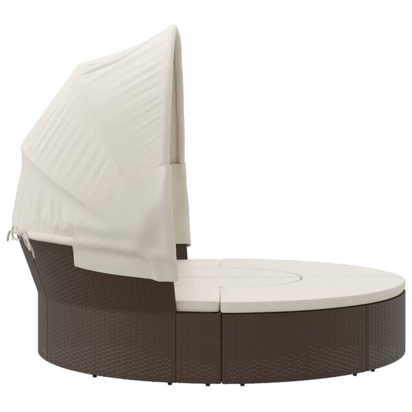 vidaXL Outdoor Lounge Bed with Canopy and Cushions Brown Poly Rattan