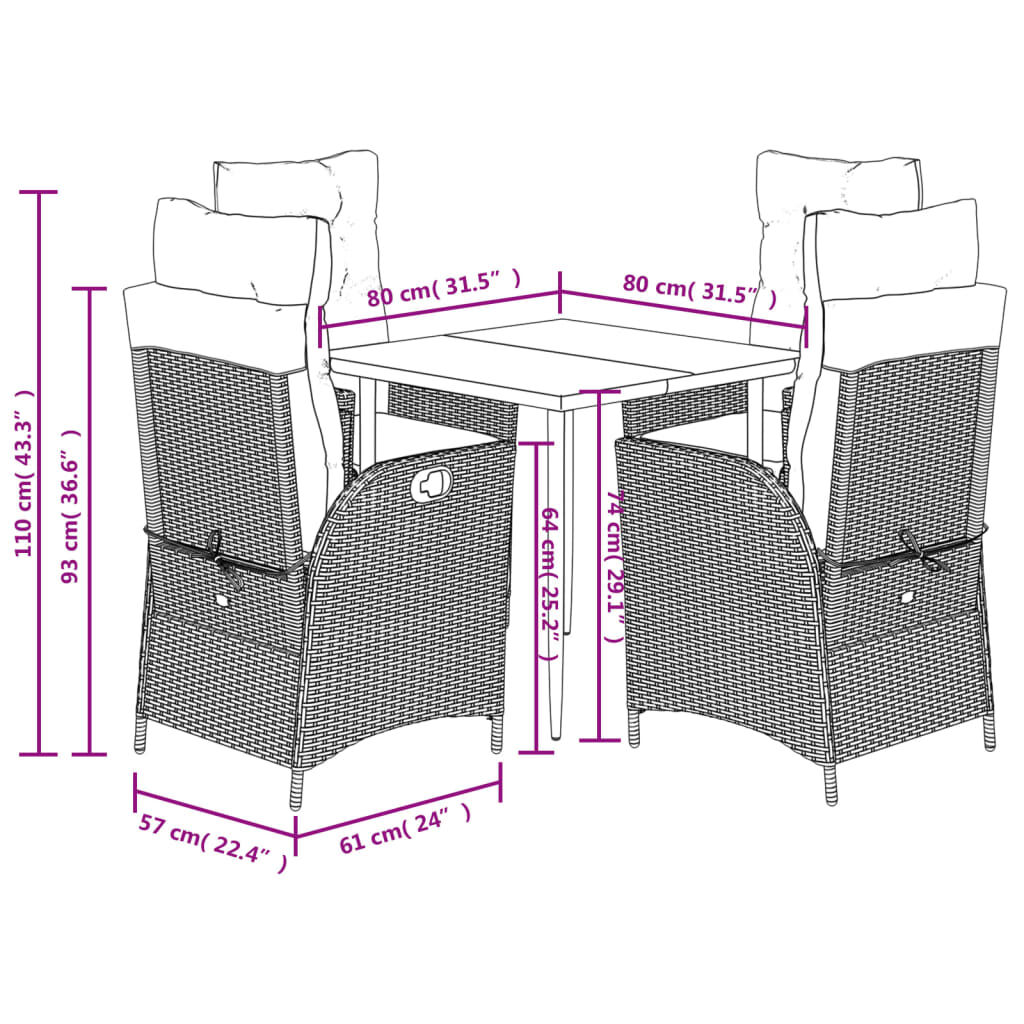 vidaXL 5 Piece Garden Dining Set with Cushions Grey Poly Rattan