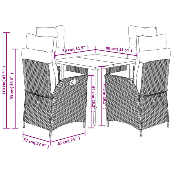 vidaXL 5 Piece Garden Dining Set with Cushions Grey Poly Rattan