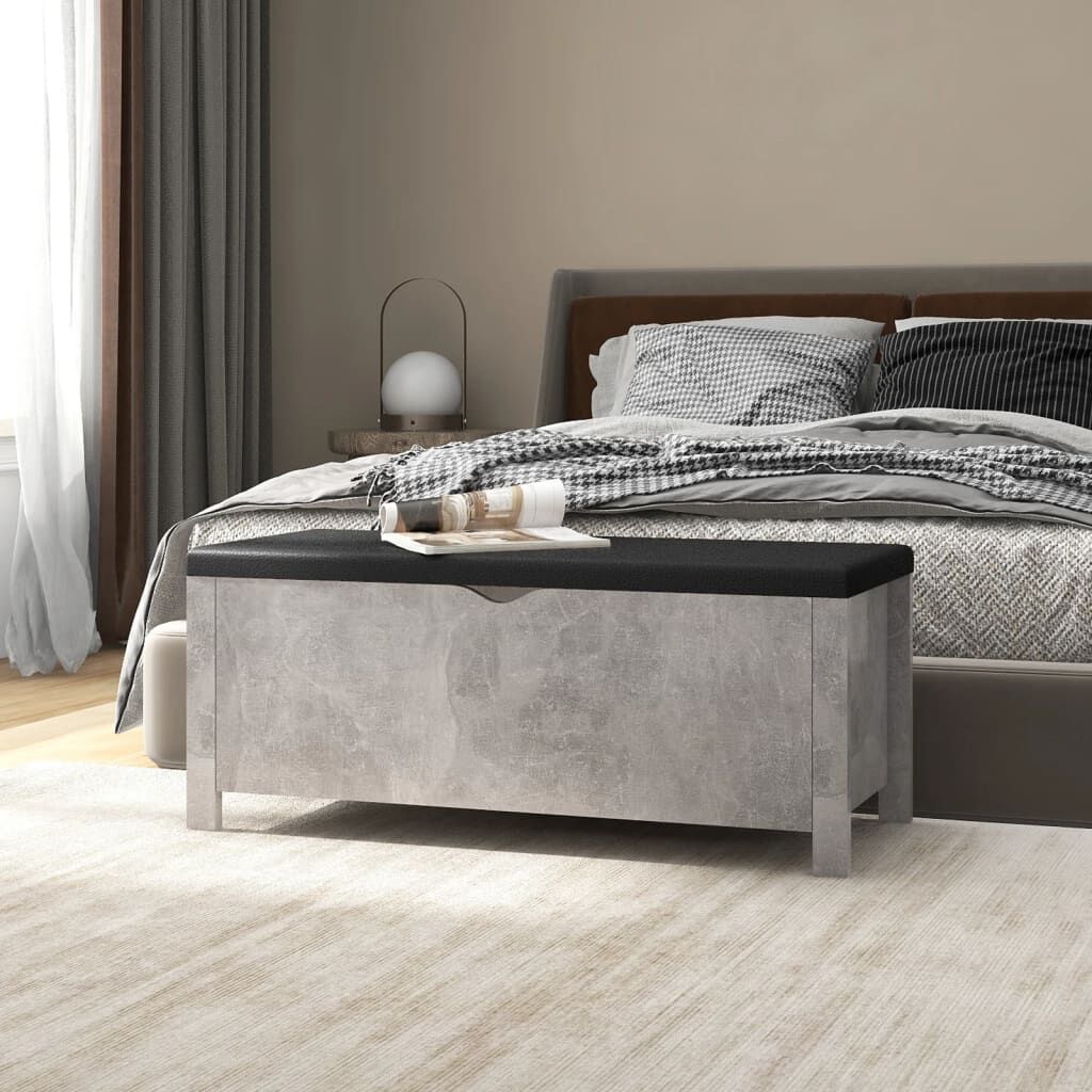 vidaXL Storage Box with Cushion Concrete Grey 105x40x45 cm Engineered Wood
