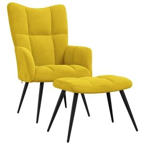 vidaXL Relaxing Chair with a Stool Mustard Yellow Velvet