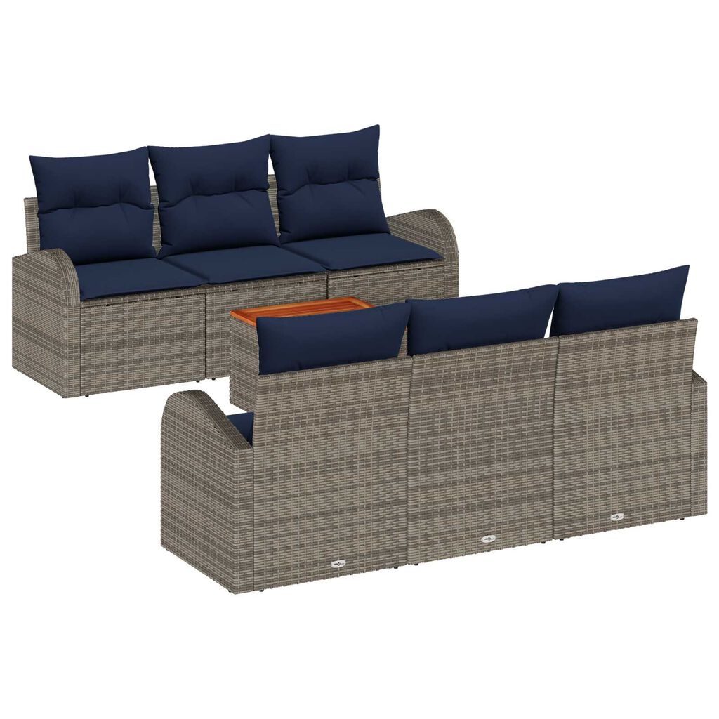 vidaXL 7 Piece Garden Sofa Set with Cushions Grey Poly Rattan Acacia