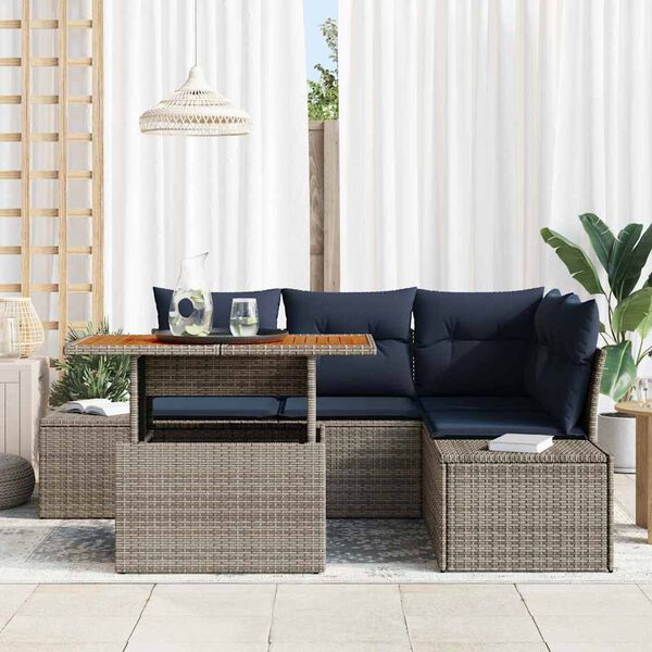 vidaXL Garden Dining Set with Cushion 5 pcs Grey and Navy