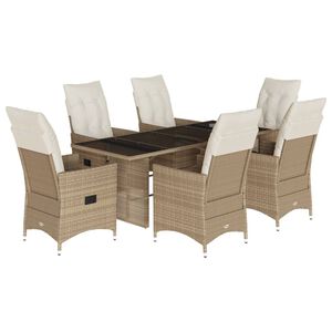 vidaXL 7 Piece Garden Dining Set with Cushions Beige Poly Rattan