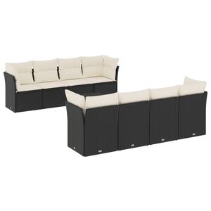 vidaXL 9 Piece Garden Sofa Set with Cushions Black Poly Rattan