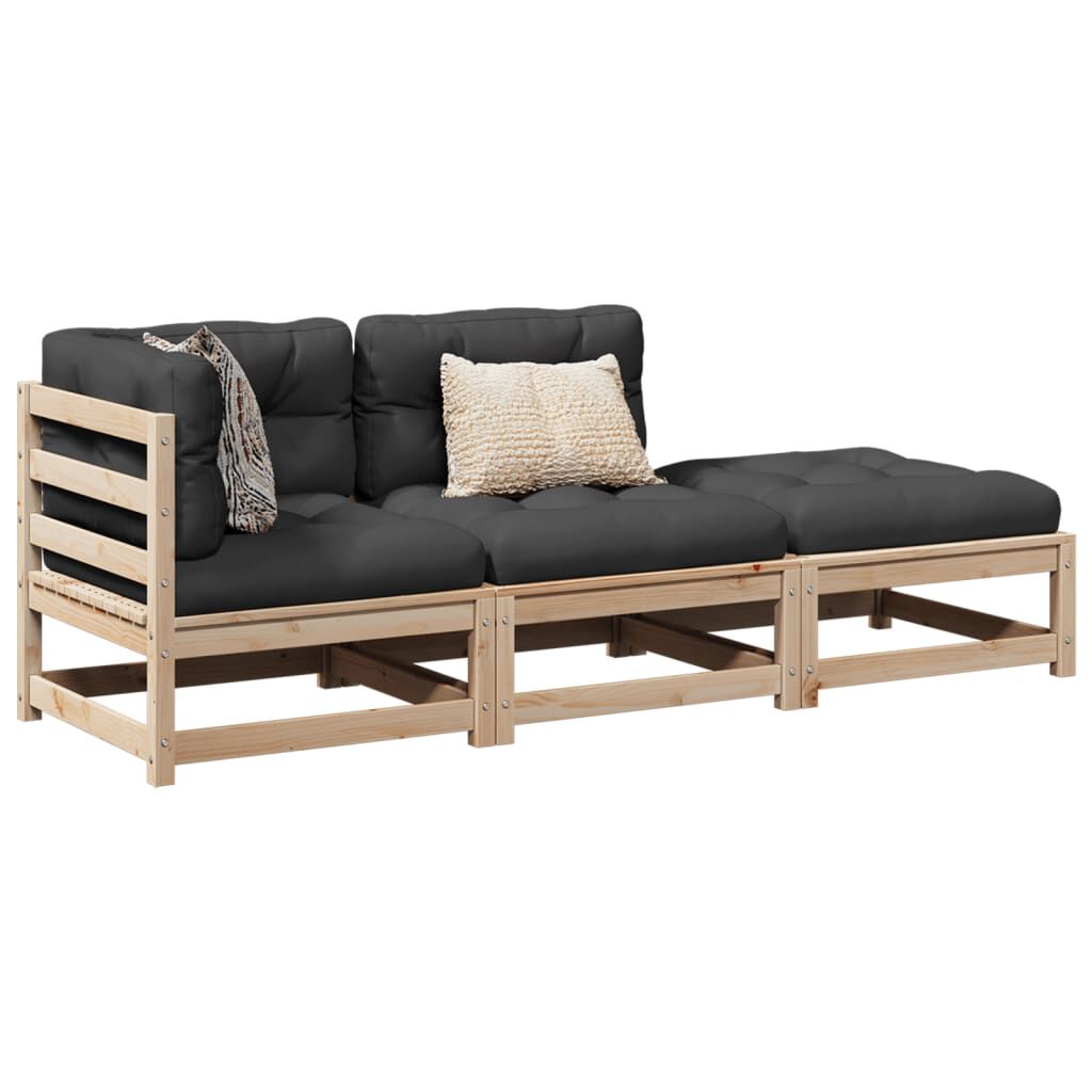 vidaXL 3 Piece Garden Sofa Set with Cushions Solid Wood Pine