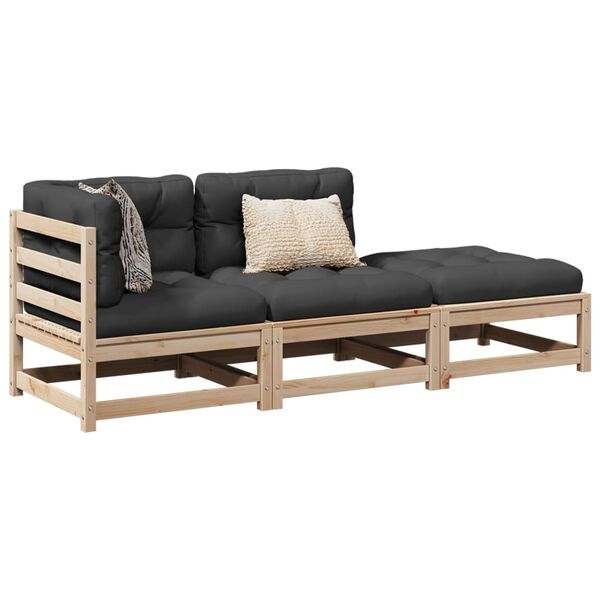 vidaXL 3 Piece Garden Sofa Set with Cushions Solid Wood Pine