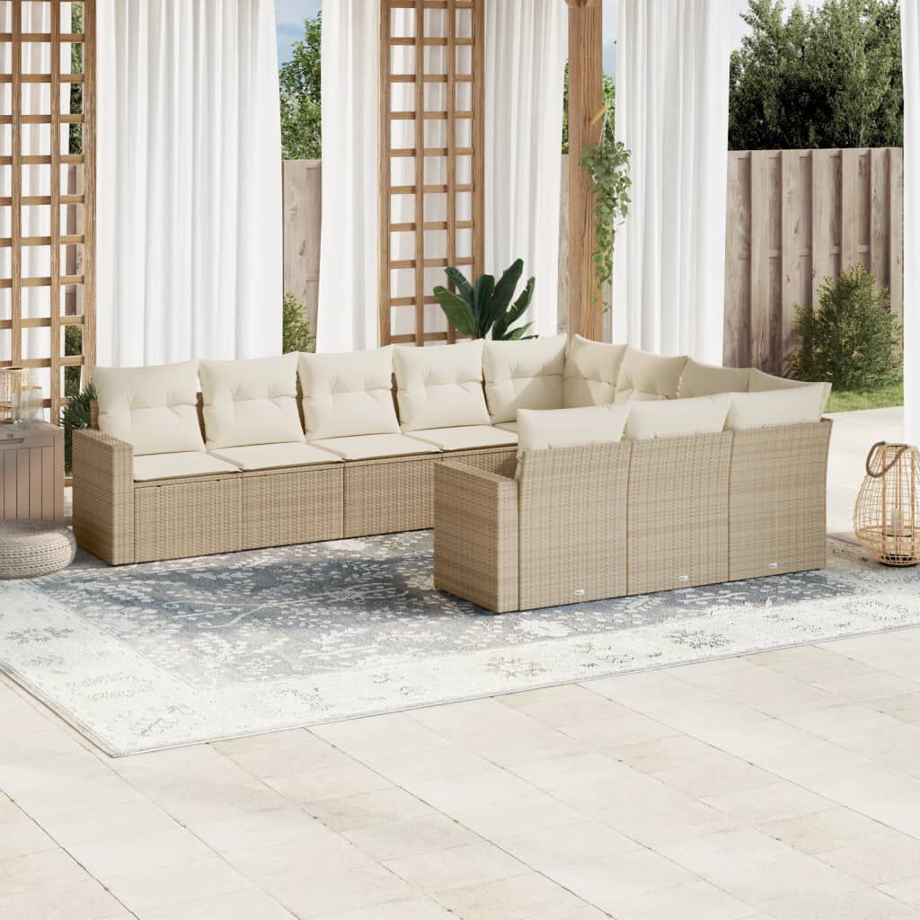 vidaXL 10 Piece Garden Sofa Set with Cushions Beige Poly Rattan