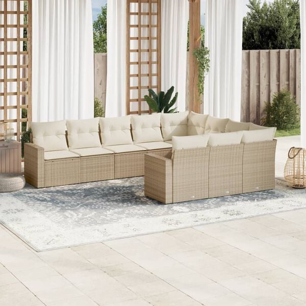 vidaXL 10 Piece Garden Sofa Set with Cushions Beige Poly Rattan