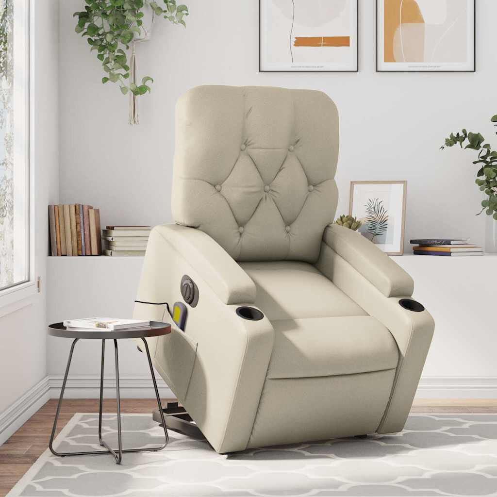 vidaXL Electric Stand up Massage Recliner Chair Cream Faux Leather