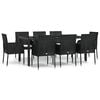 vidaXL 9 Piece Garden Dining Set with Cushions Black Poly Rattan
