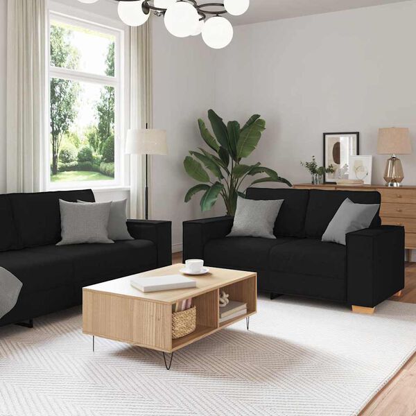 vidaXL Sofa Set with Cushion 3 pcs Black 220 x 78 x 84 cm Fabric