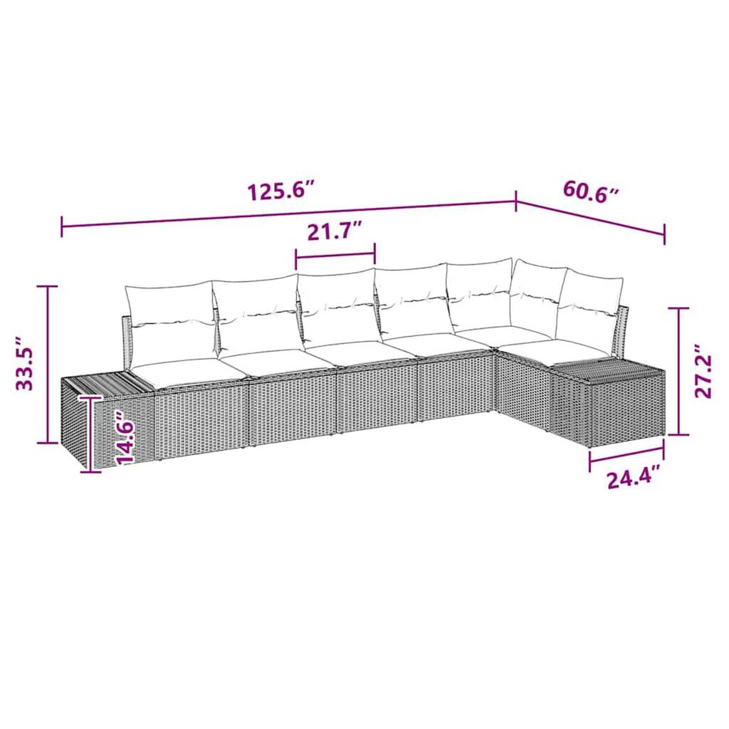 vidaXL Garden Sofa Set with Cushion 6 pcs Brown Poly rattan